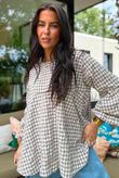Nonni Gingham Bell Sleeve Peasant Blouse Mocha